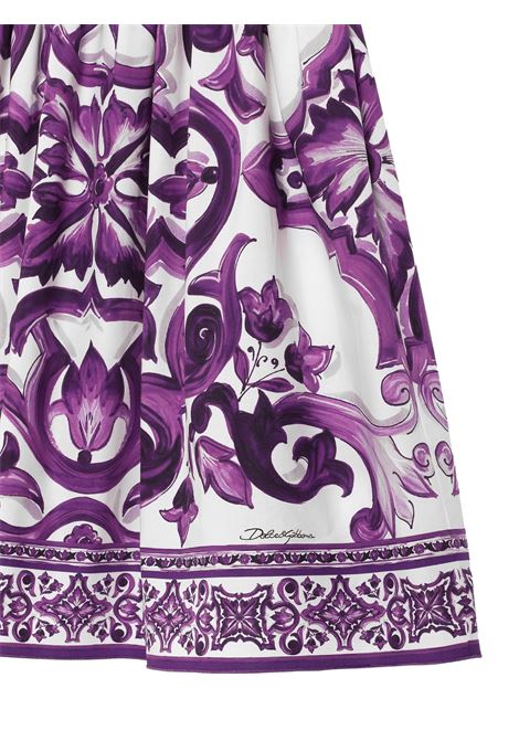 Dress with Purple Maiolica Print and Bow Shoulder Straps DOLCE & GABBANA KIDS | L54DE0-HH5ENIP3TN